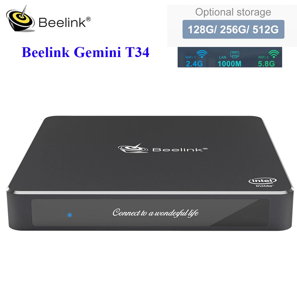 Мини-ПК Beelink Gemini T34 Apollo Lake J3455, 2,4 ГГц+ 5,8 ГГц, WiFi, 1000 Мбит/с, USB3.0, поддержка Bluetooth 4,0, двойной экран