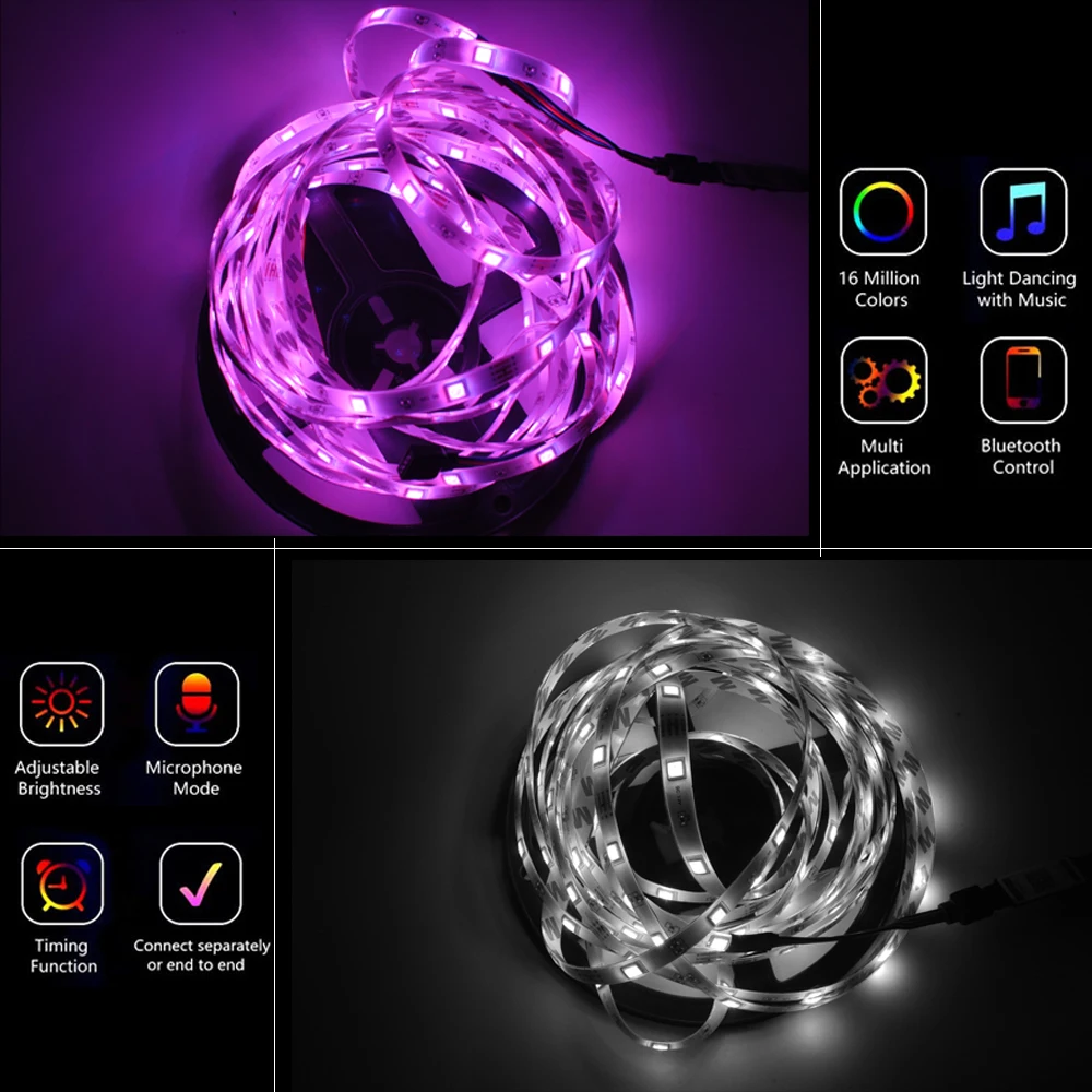 Светодиодная лента Luces RGB 5050 с Bluetooth управлением гибсветодиодный