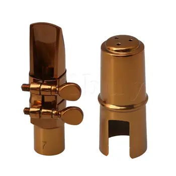 

Yibuy Rose Golded Plated Bb Soprano Saxophone Mouthpiece with Ligature Cap 7#