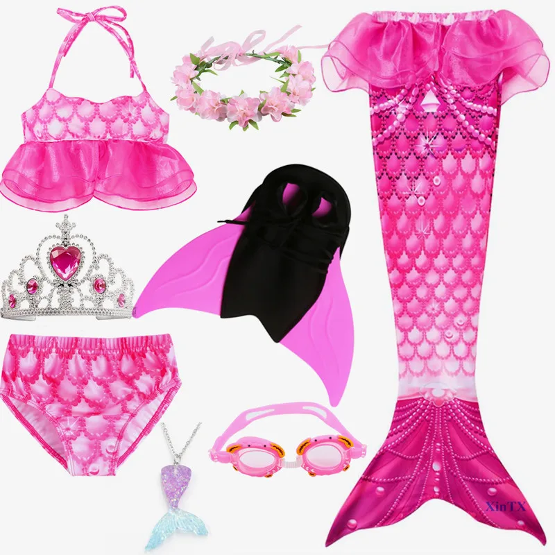 

Kids Swimmable Mermaid Tail With Monofin Fin For Swimming Girls Ariel Cosplay Costumes Can add Monofin Bikini Bathing Suit