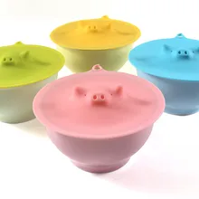 Пылезащитная Герметичная крышка для чашек с изображением поросенка из мультфильма, теплоизоляционная многоразовая силиконовая крышка для чашек ярких цветов
