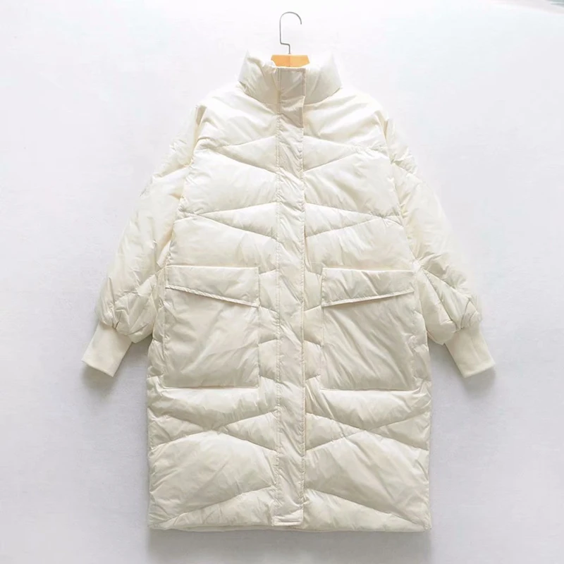 Tangada Женские однотонные Длинные пуховики на молнии с толстым карманом женская зимняя куртка теплое пальто MJ03 - Цвет: Белый