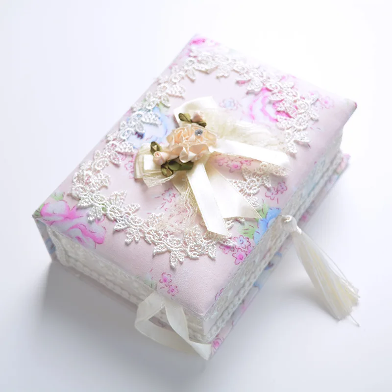 

European Lace Fabric Jewelry Box with Mirror Treasure Box Home Earrings Earrings Ring Storage Friends Exquisite Gifts