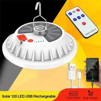 

120W Brightness Remote Solar LED Camping Light USB Rechargeable UFO Bulb Portable Lanterns Emergency Lights for Hiking Fishing