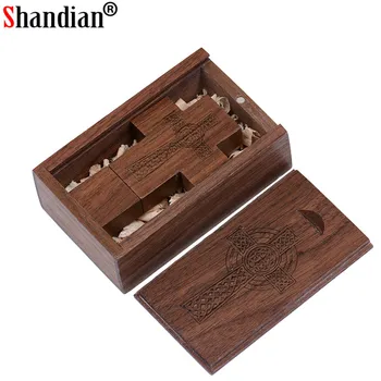 

SHANDIAN free Custome LOGO wooden Cross USB + box USB Flash Drive USB memory stick pendrive 4GB 64GB Crosses Flash drive gifts