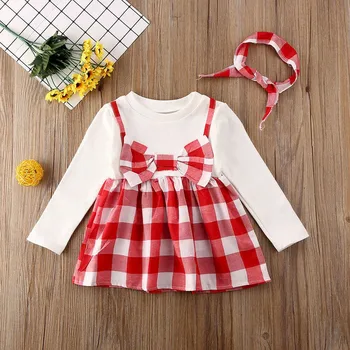 

Baby Dress 1 Year Newborn Baby Girls Dress Casual Plaid Long Sleeve Dresses For Babies With Headbands Bow Toddler Girls Clothing
