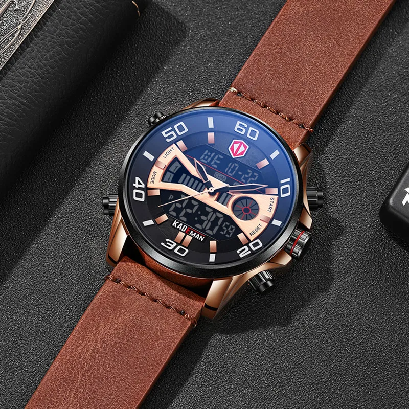 

Original Men Watch KADEMAN New Tech Series Luxury Sport Watch 3ATM LED Display Wristwatch Casual Leather Clock Relogio Masculino