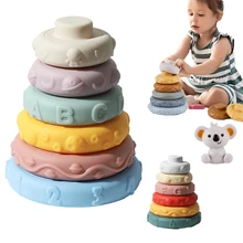 

Baby Nesting Stacking Blocks Building Colorful Soft Silicone Sensory Toys For Baby Rubber Teether Squeeze Toy Montessori Gifts