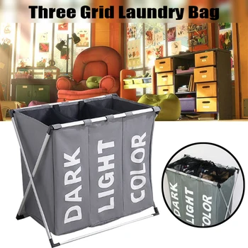 

Three Grid Oxford Waterproof Dirty Laundry Organizer Foldable Basket Storage Bag Hamper Sorter Home Laundry Hamper