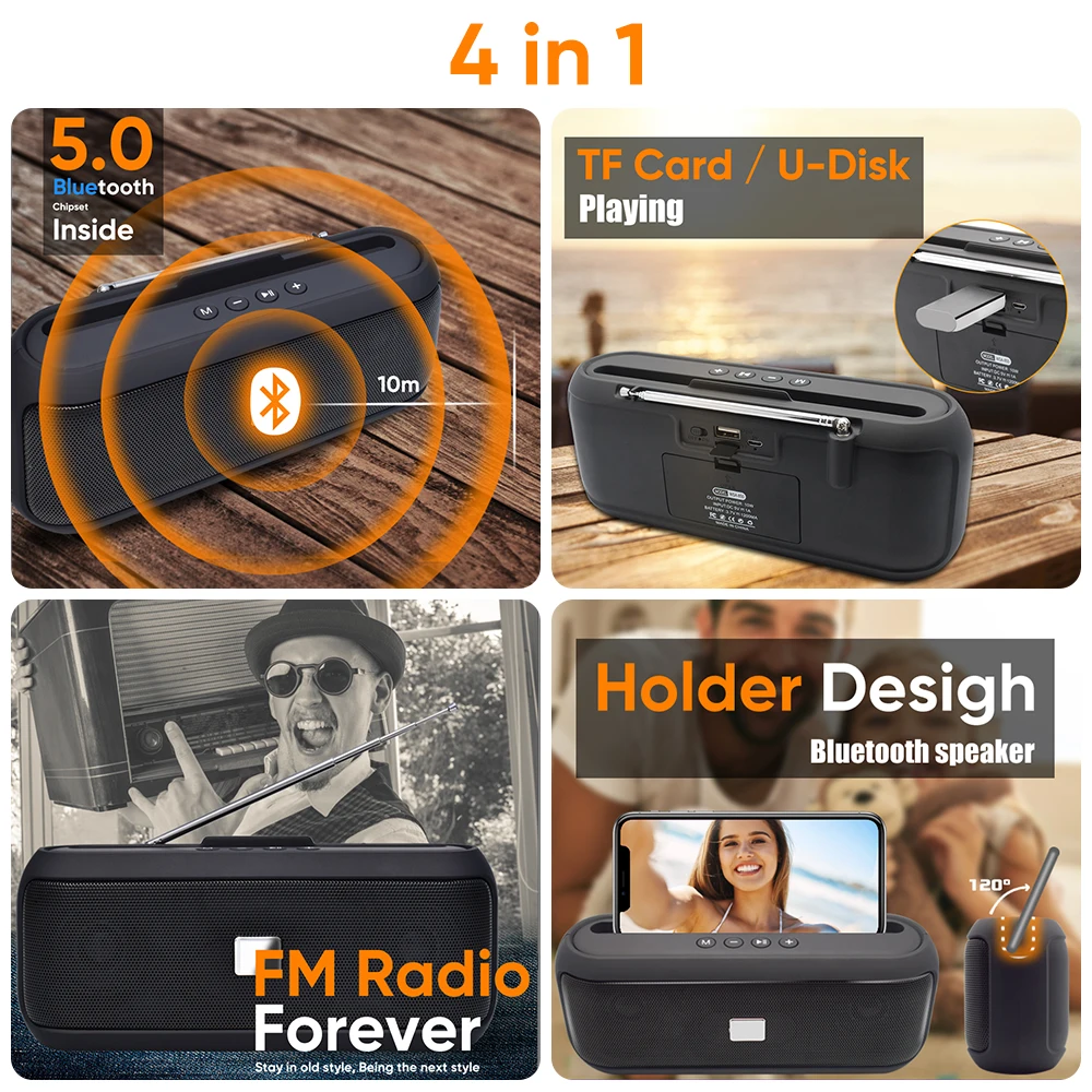 Deelife портативный Bluetooth динамик с радио FM 10 Вт стерео Открытый мощный Музыкальный