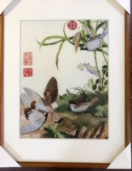 

Handmade 100% Mulberry Silk Thread Finished Suzhou Embroidery not include frame ,Home Decor Painting， birds and flowers 40*60cm
