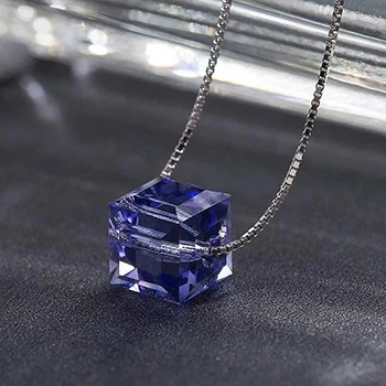 BAFFIN кристаллы от Swarovski цветные кубические бусины ожерелье подвески серебряный цвет цепочка ожерелье s для женщин свадебный шикарный подарок - Окраска металла: Tanzanite