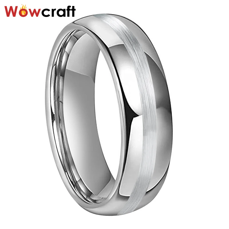 

6mm Mens Womens Tungsten Carbide Wedding Band Rings Domed Center Brushed Comfort Fit with Polished Shiny