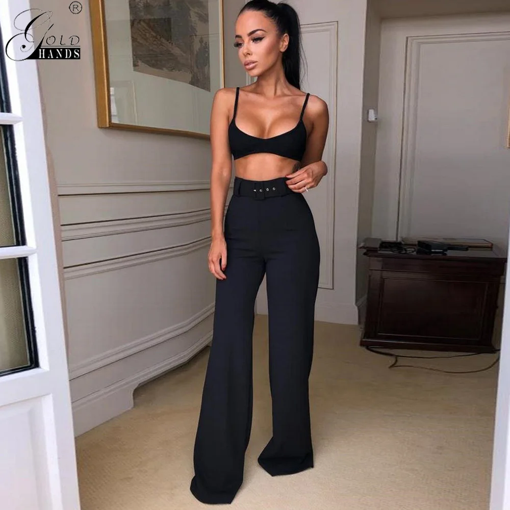 

Gold Hands Women Summer 2019 High Waist Pants Fashion Trousers Solid Elasticity Leggings Bell-bottoms Wide Leg Pants Free Ship