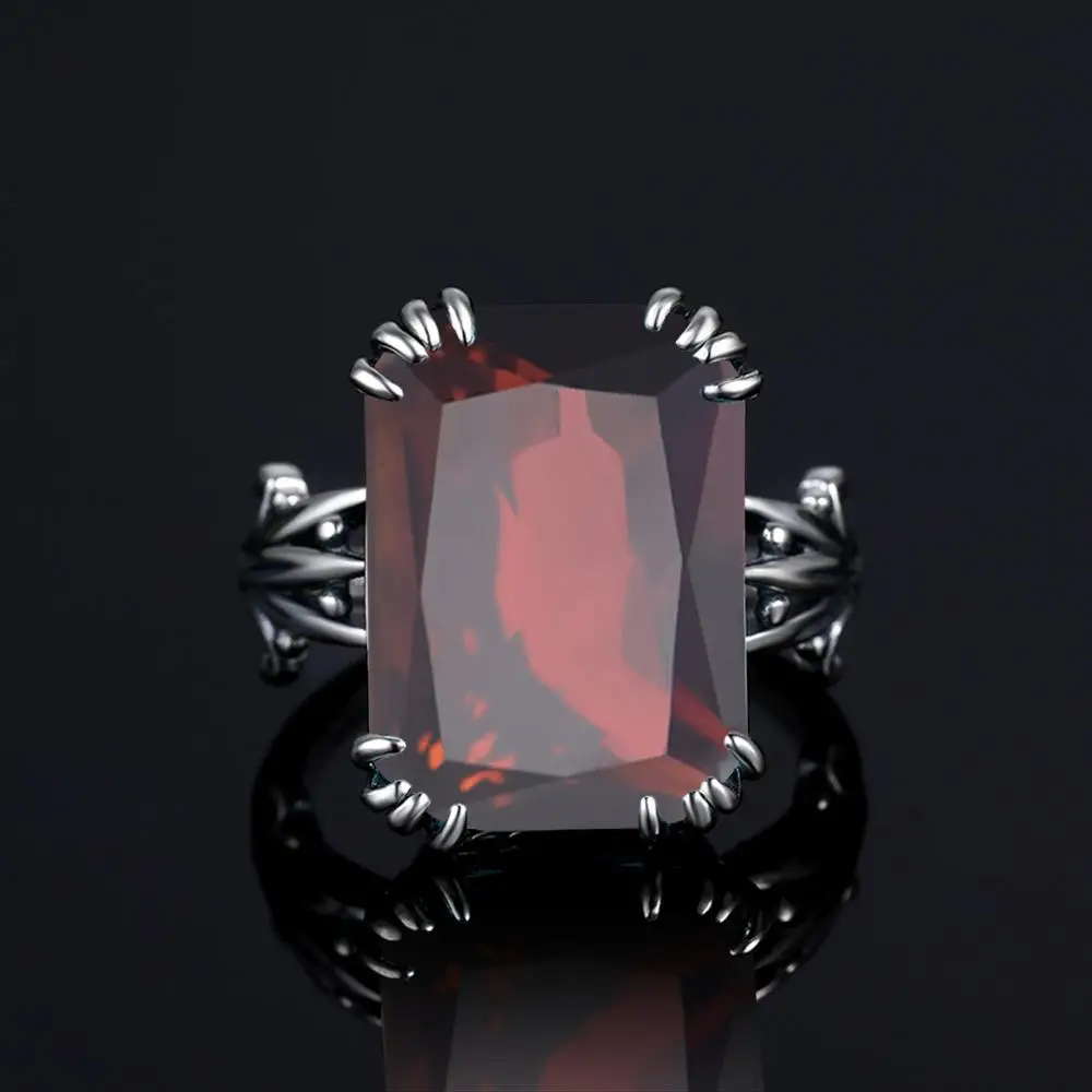 

New 100% Authentic 925 Sterling Silver Ring Gems Red Garnet Retro Square For Women Fine Jewelry Wedding Birthday Gifts Handmade