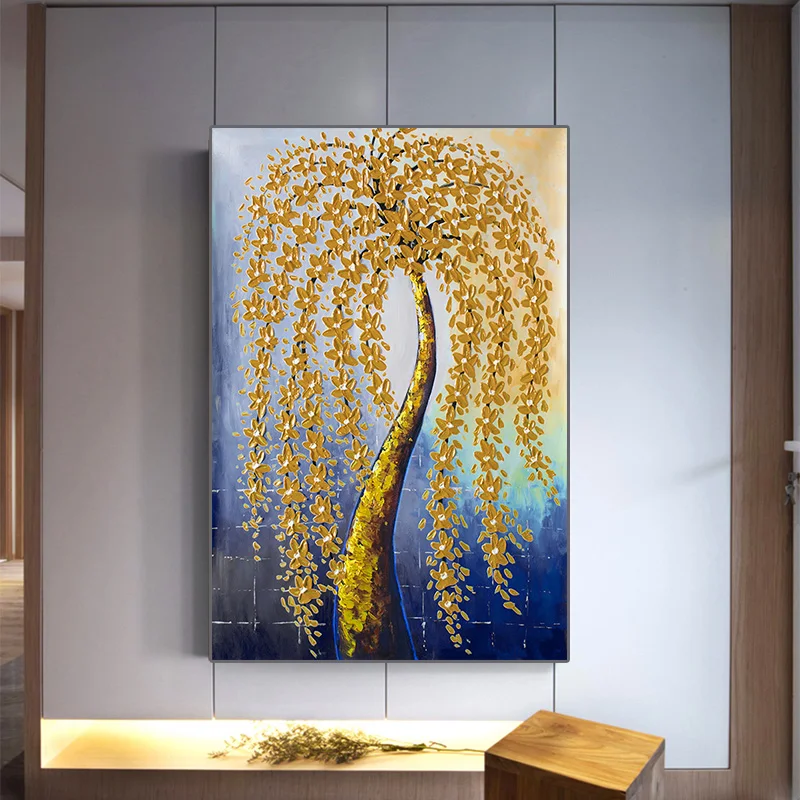 

Abstract Golden Flower Leaves Tree Oil Painting on Canvas Posters and Prints Wall Art Picture for Living Room Cuadros Home Decor
