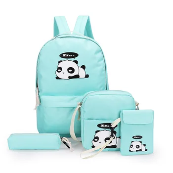 

New Feminine Large Capacity Canvas Shoulder Schoolbags Backpack 4pcs/Set Women Cute Panda Print Backpacks Girls Mochila 2019