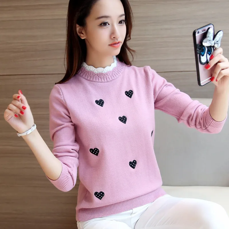 Свитер женский с кружевным воротником Осень-зима 2017 | Женская одежда