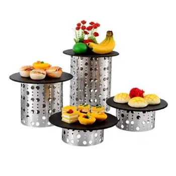 

Cylindrical Shelf Stainless Steel Display Stand Buffet Pastry Stand Dessert Table Sushi Stand with Marble Board