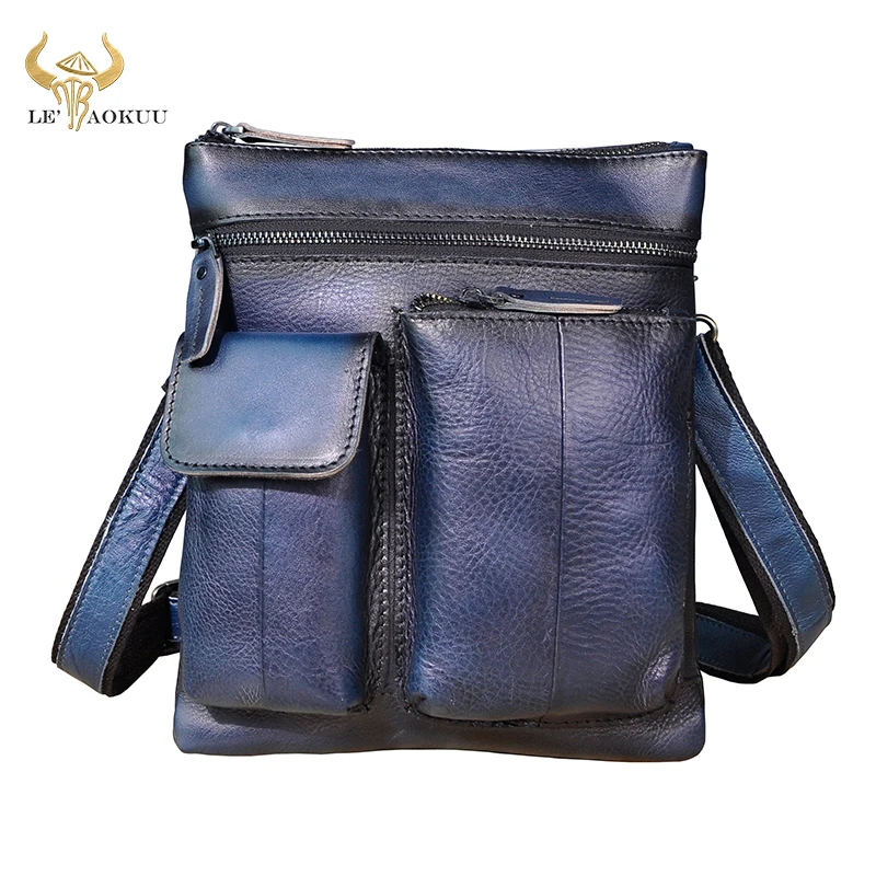 

Genuine Leather Male Design Shoulder Messenger bag Casual fashion Cross-body Bag 10" Tablet School University Student bag 308