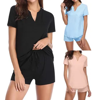 

Womens Pajama Set Short Sleeve Sleepwear Soild Pajama Sets Bamboo Tank And Shorts Set Spring Fall Winter Pijama Feminino 2020
