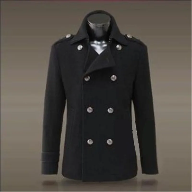 T109 German Military Uniform Slim Twobreasted Wool Coat Fashionable Men's Winter Overcoat Short