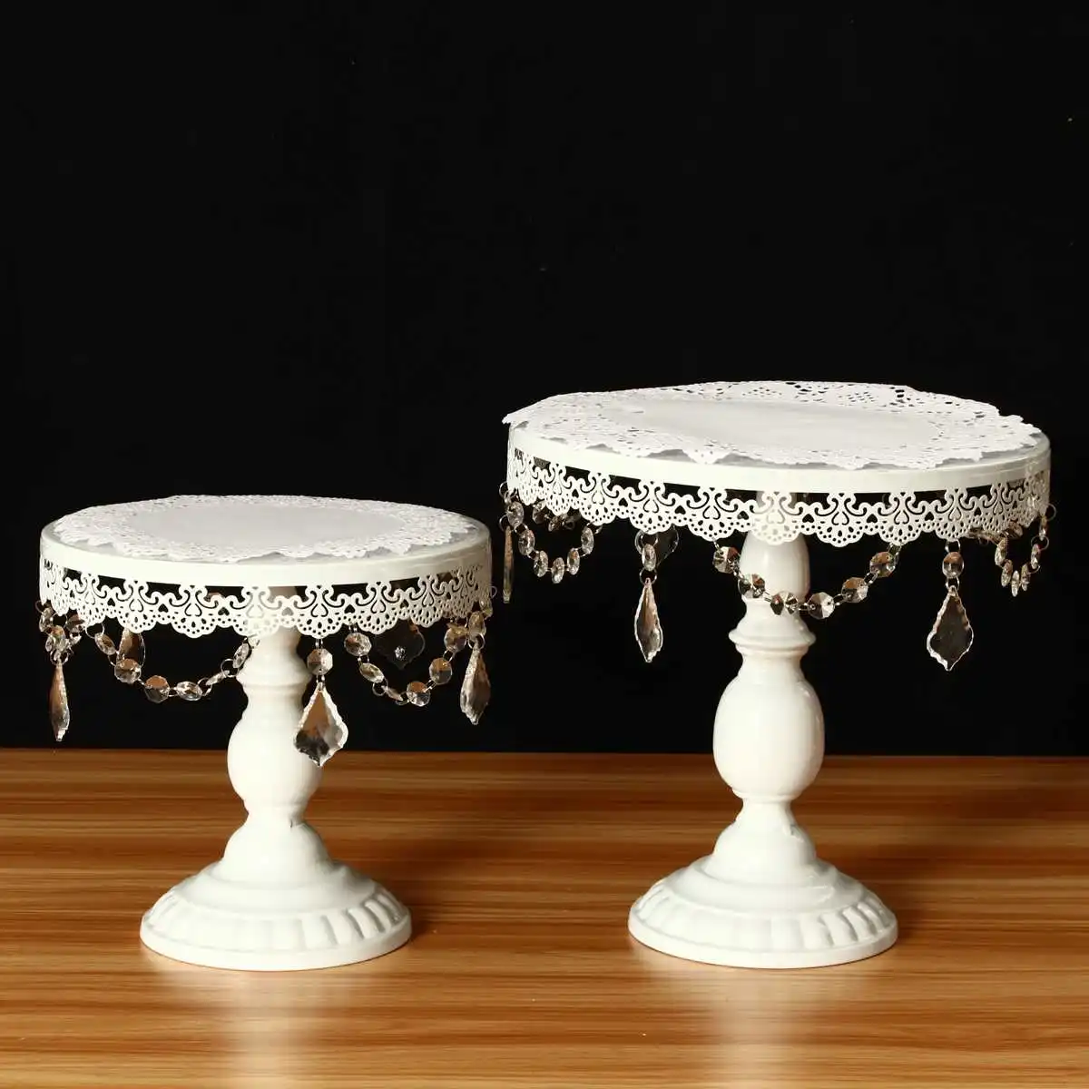 Metal Modern Crystal Cake Stand Set Holder Cupcake Dessert Stand Birthday Party Wedding Display Pedestal Decoration Gold White