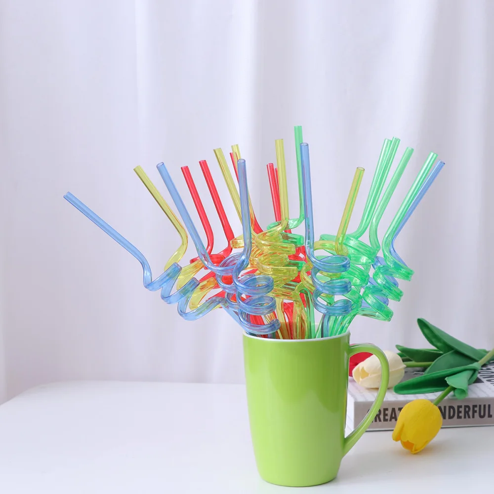 10PCS 5MM PET Disposable Straws Crystal Colorful Swirl for Children's Party Tableware Birthdays Daycare Picnics or Baby | Дом и сад