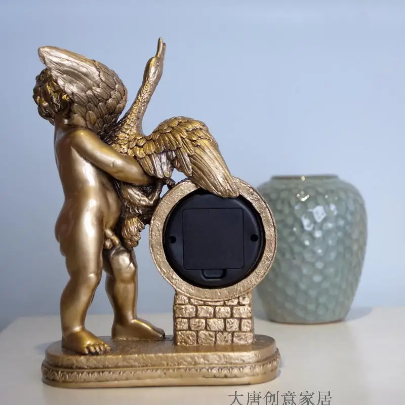 European Retro Clock, living room handicraft, angel boy, silent quartz clock, bedroom, study, home