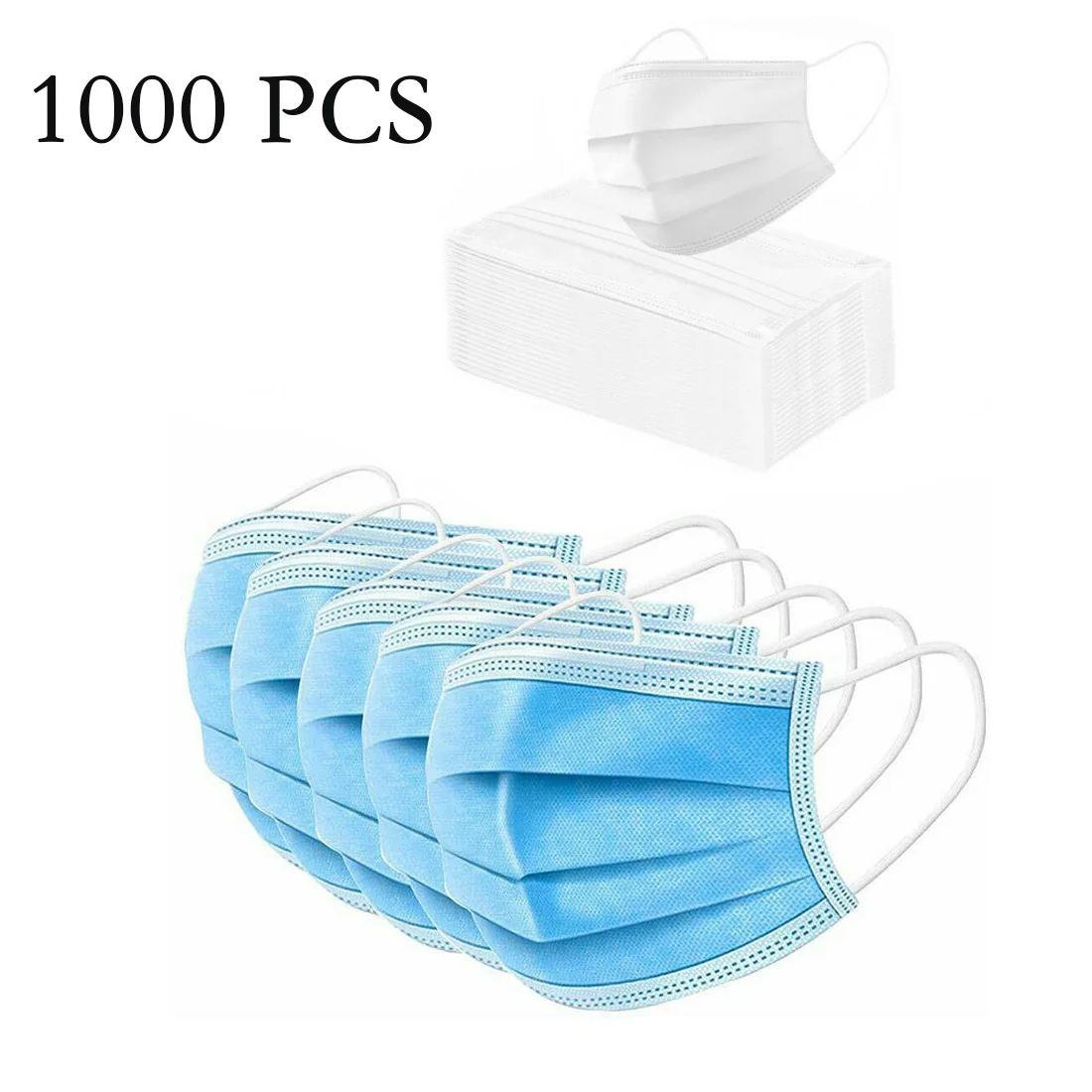 

1000 PCS Face Mask 50Pcs/Pack Total 20 PACK Blue/White Wholesale Disposable Face Mask- 3-Ply Industrial Mask New 2020