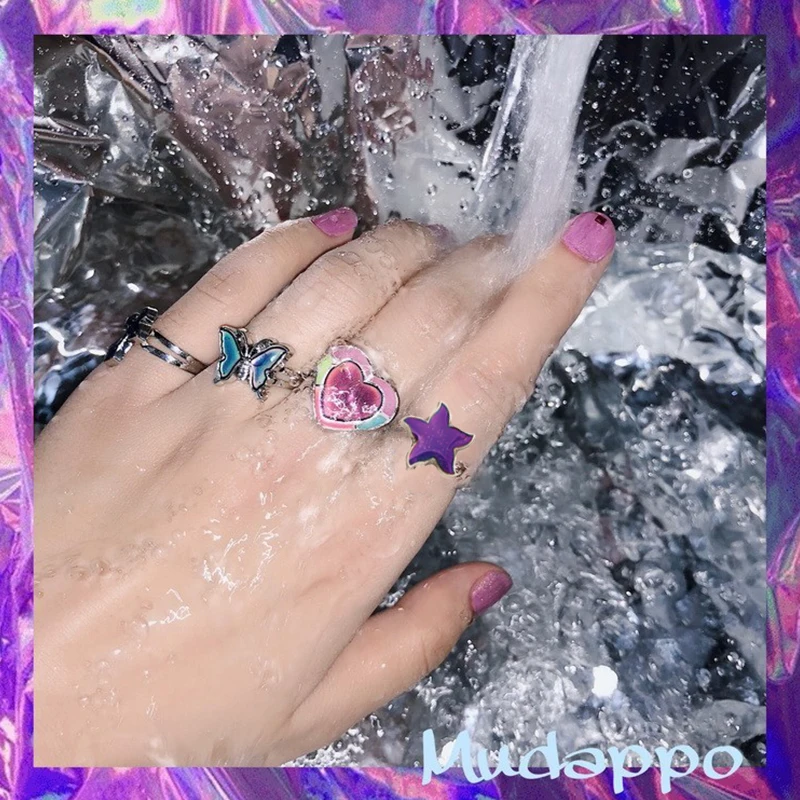 HUANZHI Lovely Butterfly Temperature Control Color Ring Heart Cross Bear Cat Starfish Color Change Adjustable Rings for Women|Rings| - AliExpress