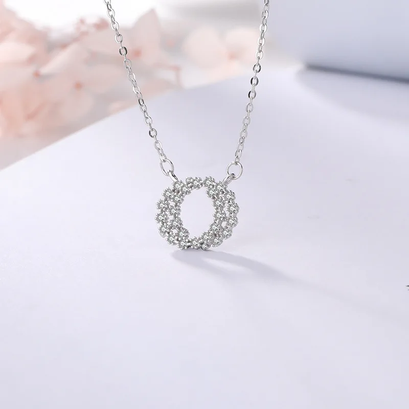 

New Style Shuanghuan Necklace S925 Shiny Diamond Set Silver Necklace Student Simple Fresh Literature And Art Pendant
