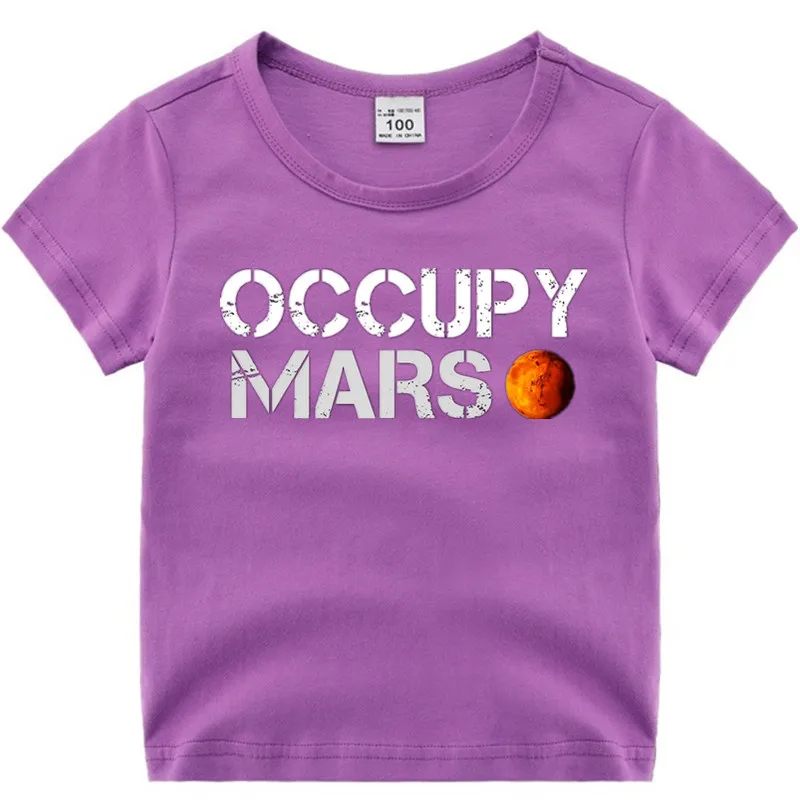 Хлопковая футболка для маленьких мальчиков и девочек с аниме «Occupy Mars Spacex» летняя детская Рождественская рубашка детская футболка для малышей с героями мультфильмов Роскошный топ - Цвет: T18A-purple