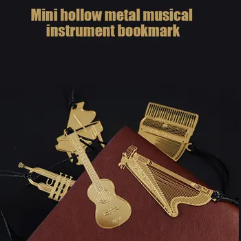 

Mini Hollow Bookmark Metal Musical Instrument with Silky Tassels Stationery Gift For Readers PUO88