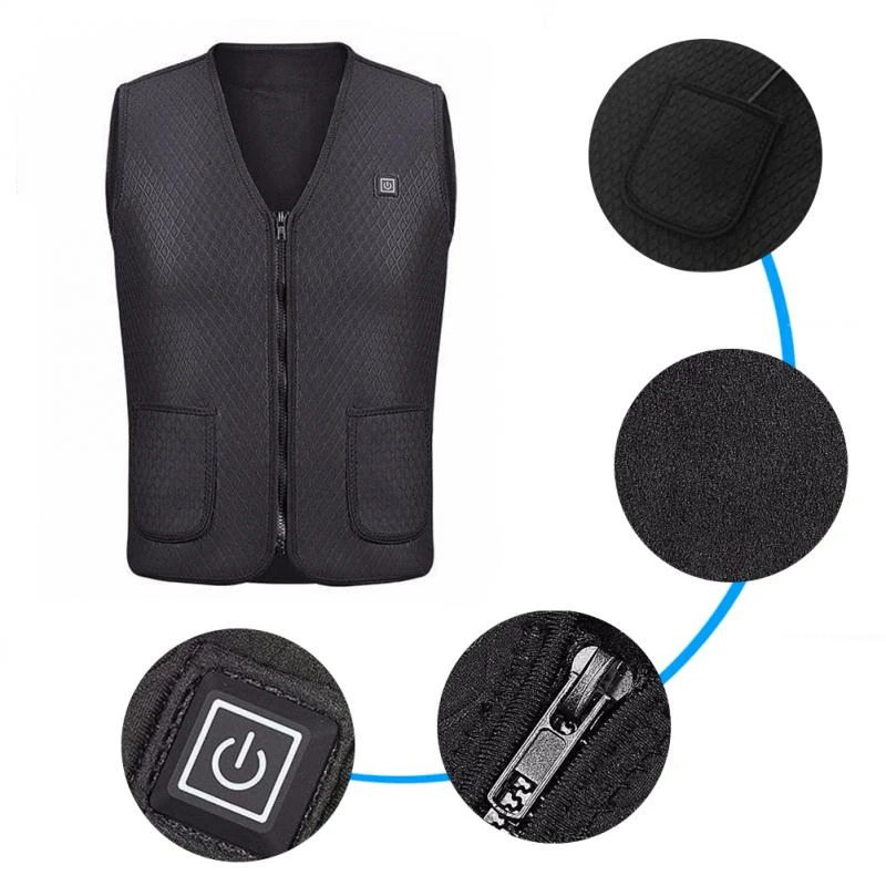Men Electric Coat Vest Heated Cloth Jacket USB Warm Up Heating Pad Body Warmer