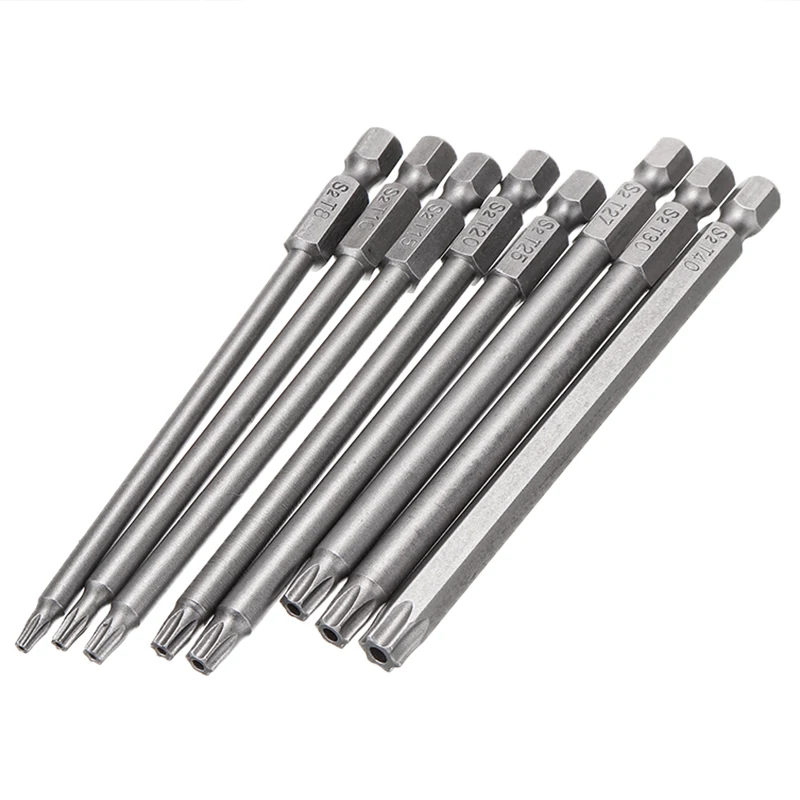 8 шт. отвертка Torx Набор бит Шестигранная безопасная магнитная головка 1/" Шестигранная отвертка Биты длиной 100 мм T8/T10/T15/T20/T25/T27/T30/T40