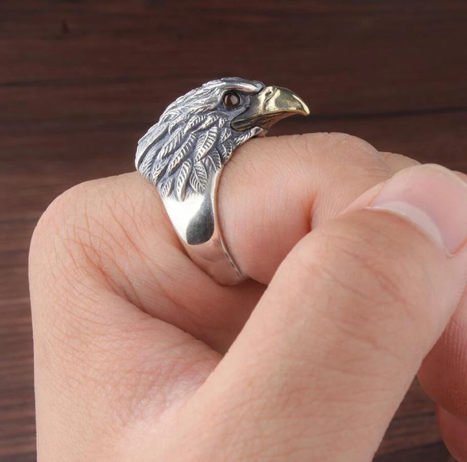 Sterling Silver American Eagle Head Men's Ring