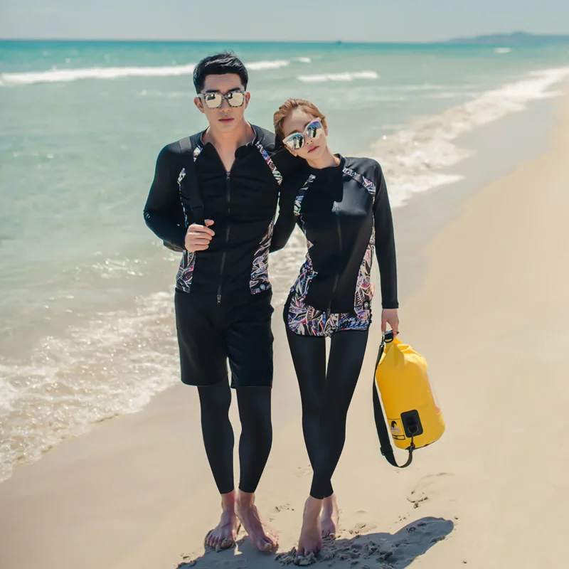 

2018 New Style Couples Long Sleeve Diving Suit Korean-style Printed Fashion Couples Surfing Suit Men And Women Swimwear Wholesal