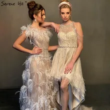 Сексуальные перьевые платья для выпускного вечера со стразами длина в пол прозрачные длинные вечерние платья Дубай Robe De Soiree реальные фотографии DLA60756