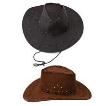 2 PCS Retro Unisex Denim Wild West Cowboy Cowgirl Rodeo Fancy Dress Accessory Hats Black& Light Coffee