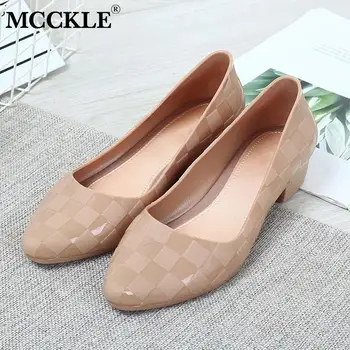 

MCCKLE Women Spring Thick Heels Pumps Ladies Slip On Shallow Jelly Shoes Woman Fashion Casual Femles Pointed Toe Shoes