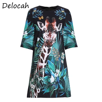 

Delocah Spring Summer Women Dress Runway Fashion Designer Half Sleeve Gorgeous Gorgeous Printed Holiday Loose Female Dresses