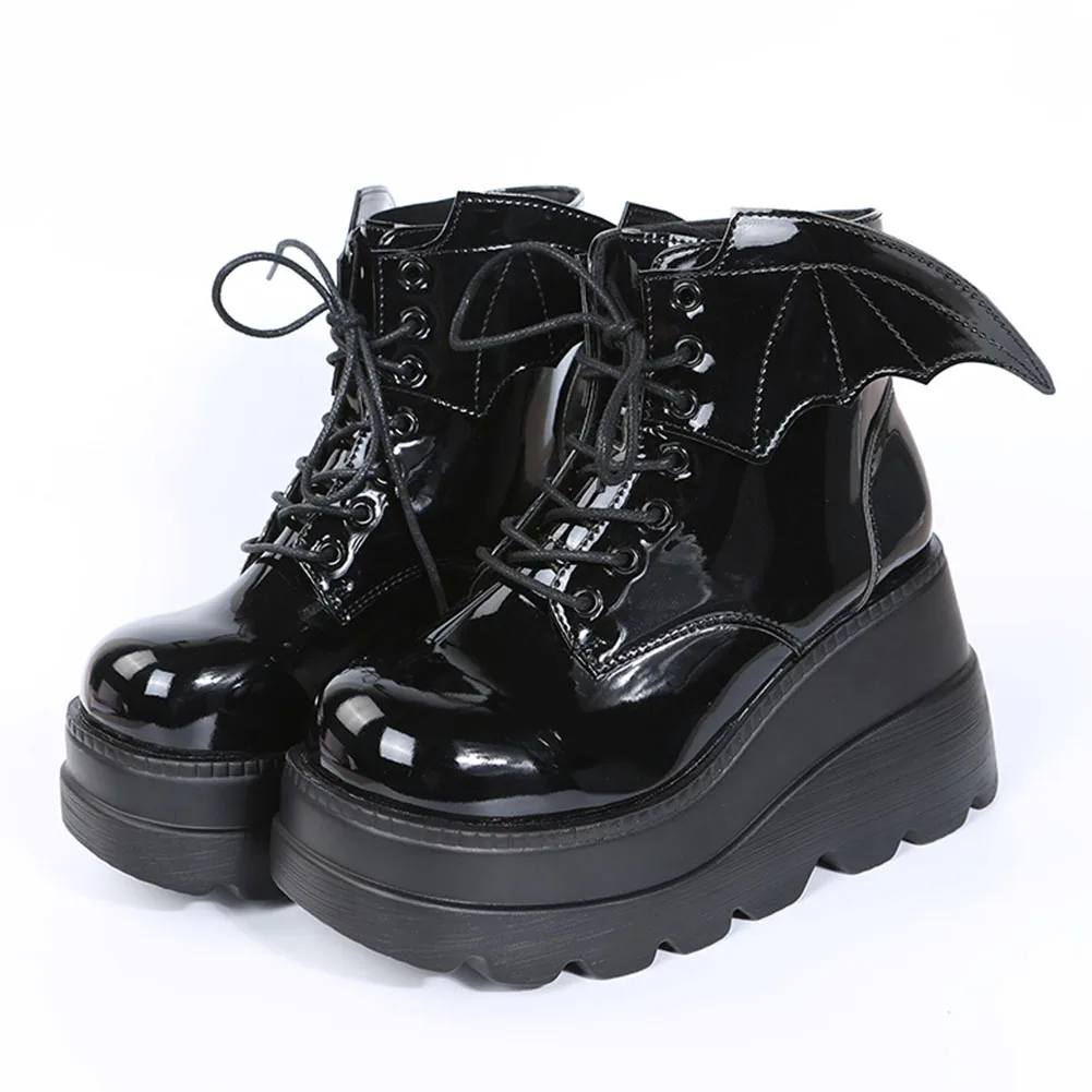 BONJOMARISA New Arrivals Brand Goth Punk Platform High Wedges Zipper Women Boots Cosplay Casual Top Quality Design Ankle Boots