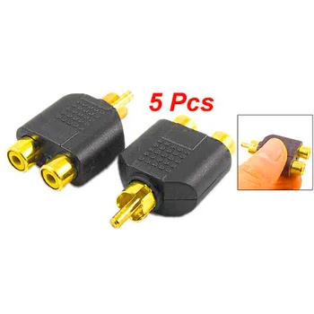 

5 Pcs RCA AV o Y Splitter Plug Adapter 1 Male to 2 Female