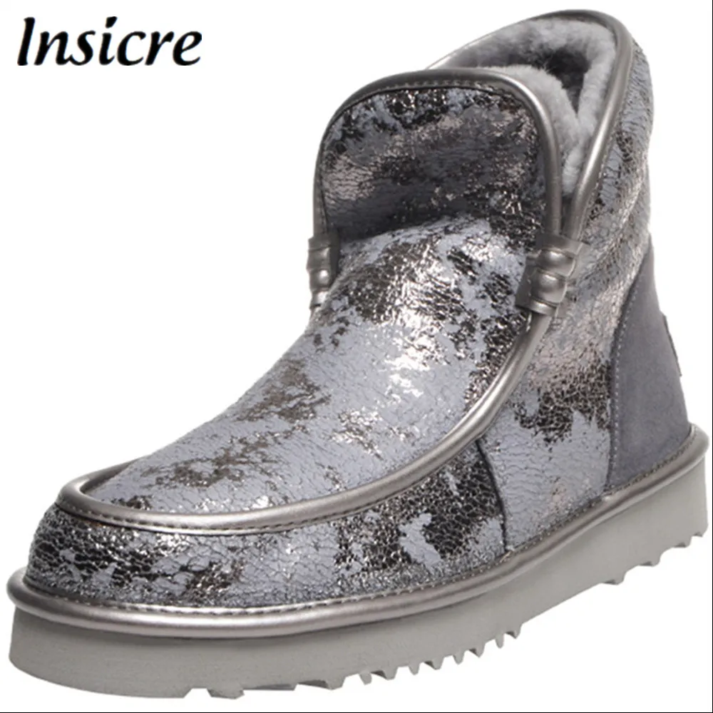

Insicre Women Snow Boots Flat Heels Wool Platform Winter Female Ankle Boots Round Toe Big Size 33-43 Gray Non Slip Mixed Colors