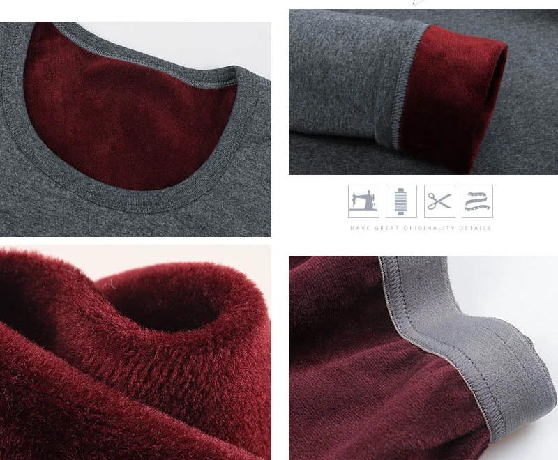 Men New Winter Cotton Thermal Undershirts Youth Padded and Thickened Round Collar Long Johns Suits Women Warm Underwear