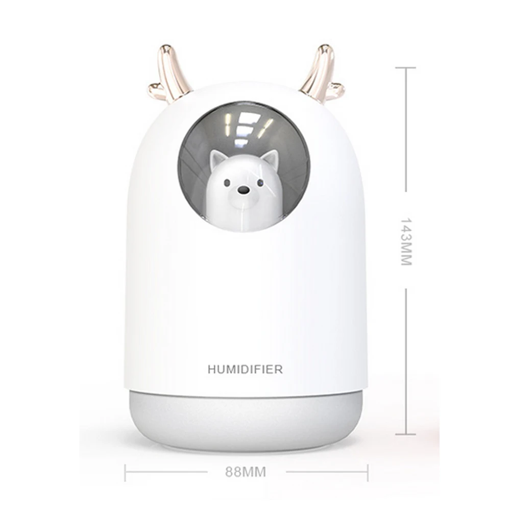 300ml LED Humidifier Cute Bear Ultrasonic Aroma Essential Oil Diffuser USB Air Purifier Home Office Car Living Room Bedroom