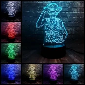 

Acrylic 3D 7 Color USB Charge Japan Anime One Piece Monkey D Luffy LED Home Table Decor Night Light Kids Gift Lighting Fixture