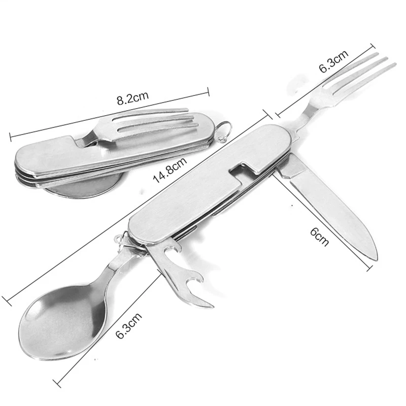 Открытый Кемпинг пикника складной столовая посуда, нержавеющая сталь столовые приборы 4 в 1 ложка Вилка Нож и открывалка для бутылок для кемпинга/пеших прогулок/и т. Д