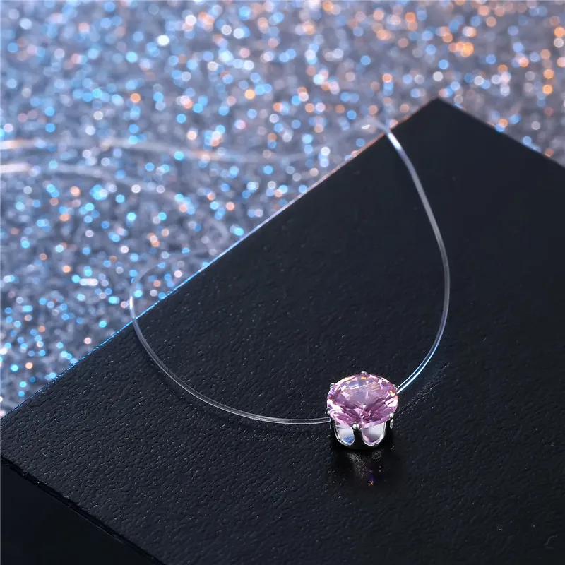 Simple Women Chocker Invisible Chain Transparent Fishing Line Necklace Crystal Rhinestone Choker Necklace Pendant On Line Neck (6)